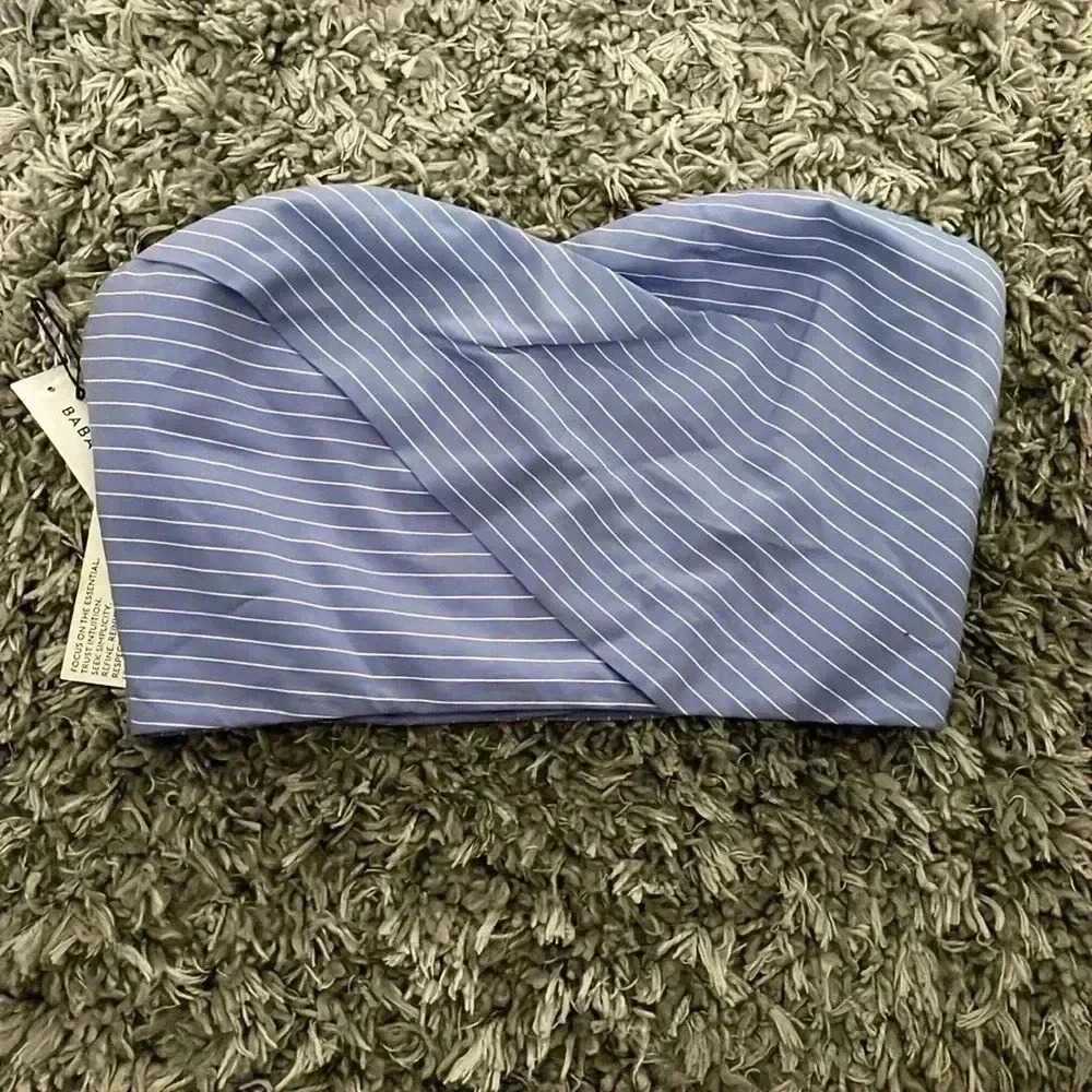 Babaton blue and white stripe bustier / tube crop top